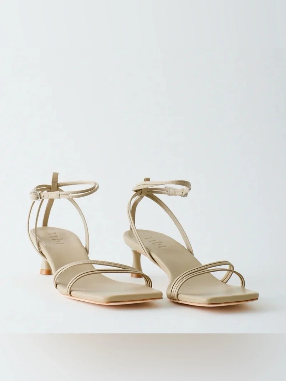 NWOT • TIBI Harper Leather Square Toe Strappy Kitten Heel Sandal Taupe 6.5